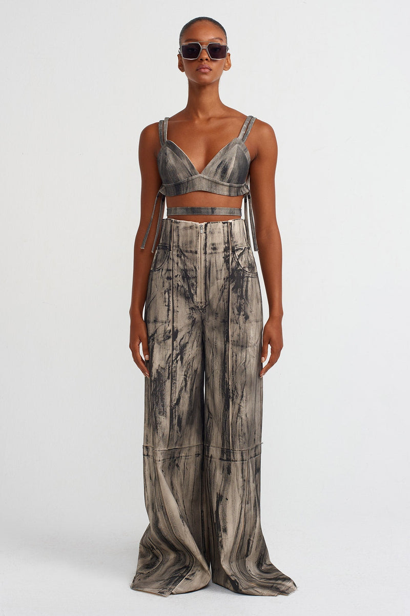 Nu Distressed Wide-Leg Pants Natural