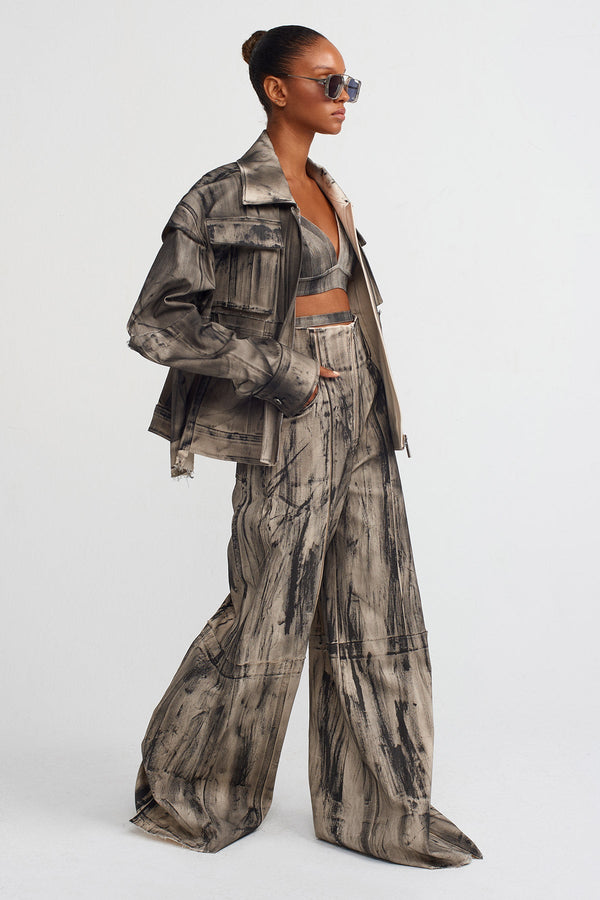 Nu Distressed Wide-Leg Pants Natural