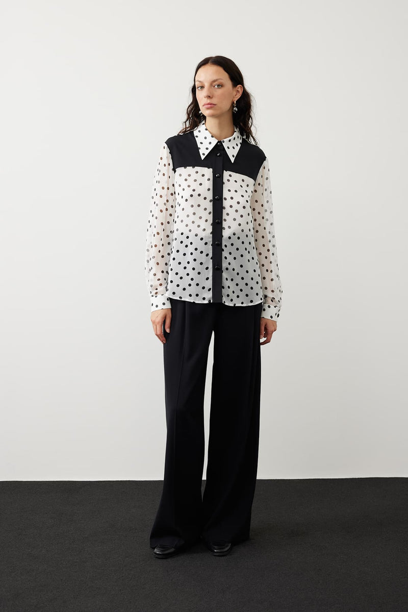 Roman Polka Dots Sheer Shirt Multi Color