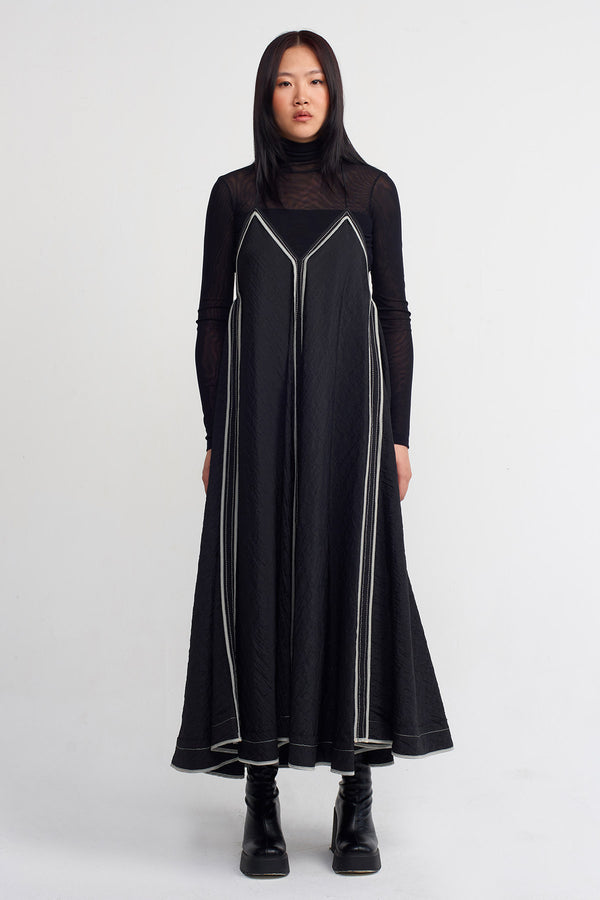 Nu Piped Thin-Strap Maxi Dress Black