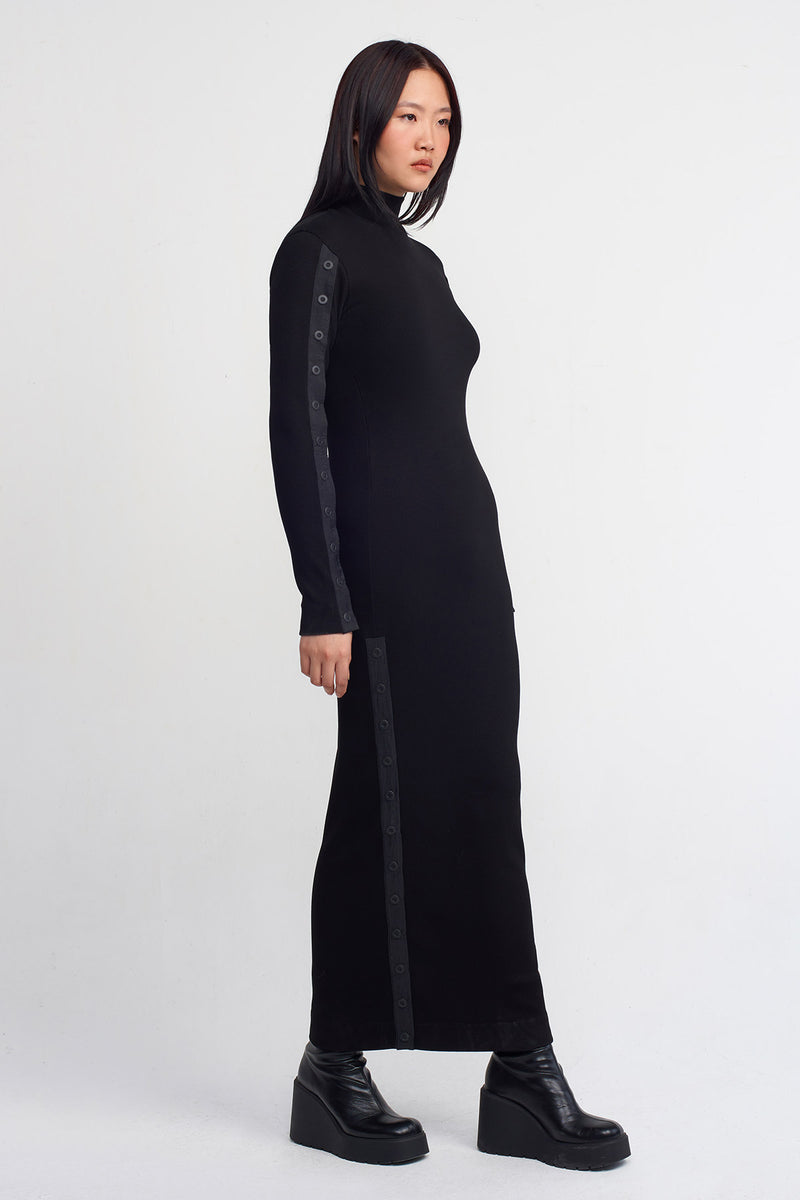 NU Snap Detail Ribbed Dress Black