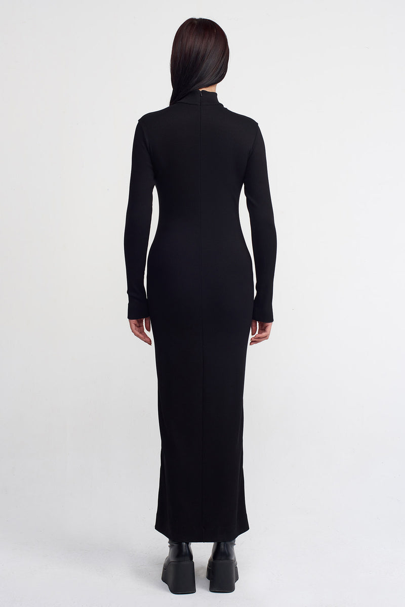 NU Snap Detail Ribbed Dress Black