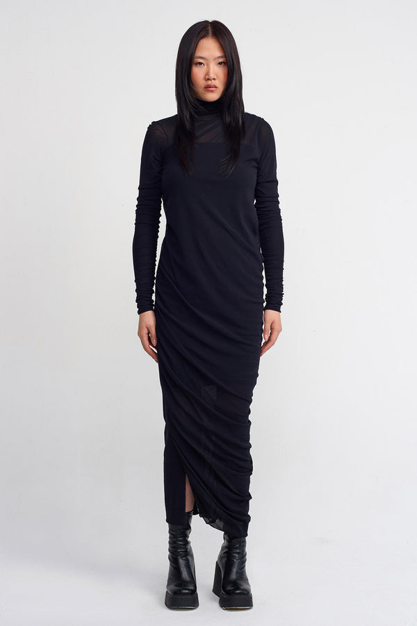 NU Draped Tulle Dress Black