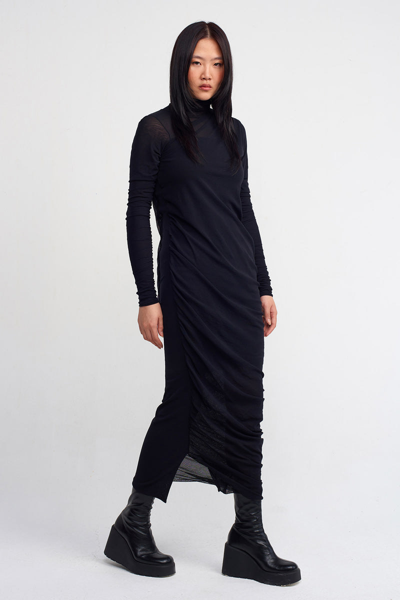 NU Draped Tulle Dress Black