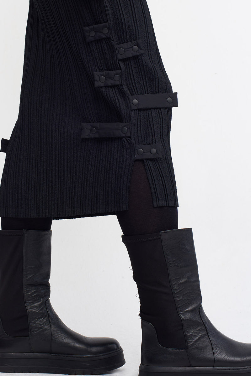 NU Snap Detail Pleated Midi Dress Black