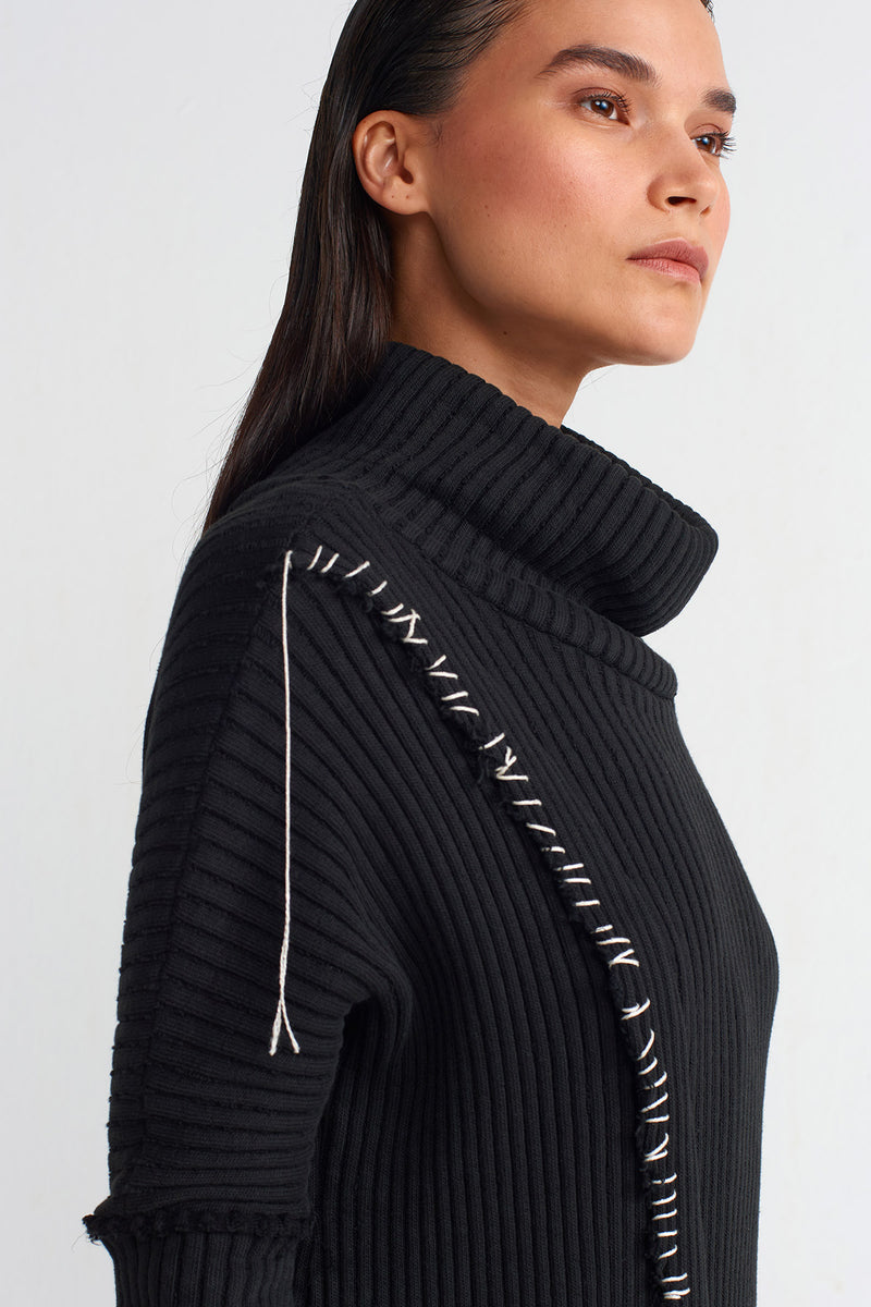 NU Contrast Stitched Long Sleeve Knit Dress Black