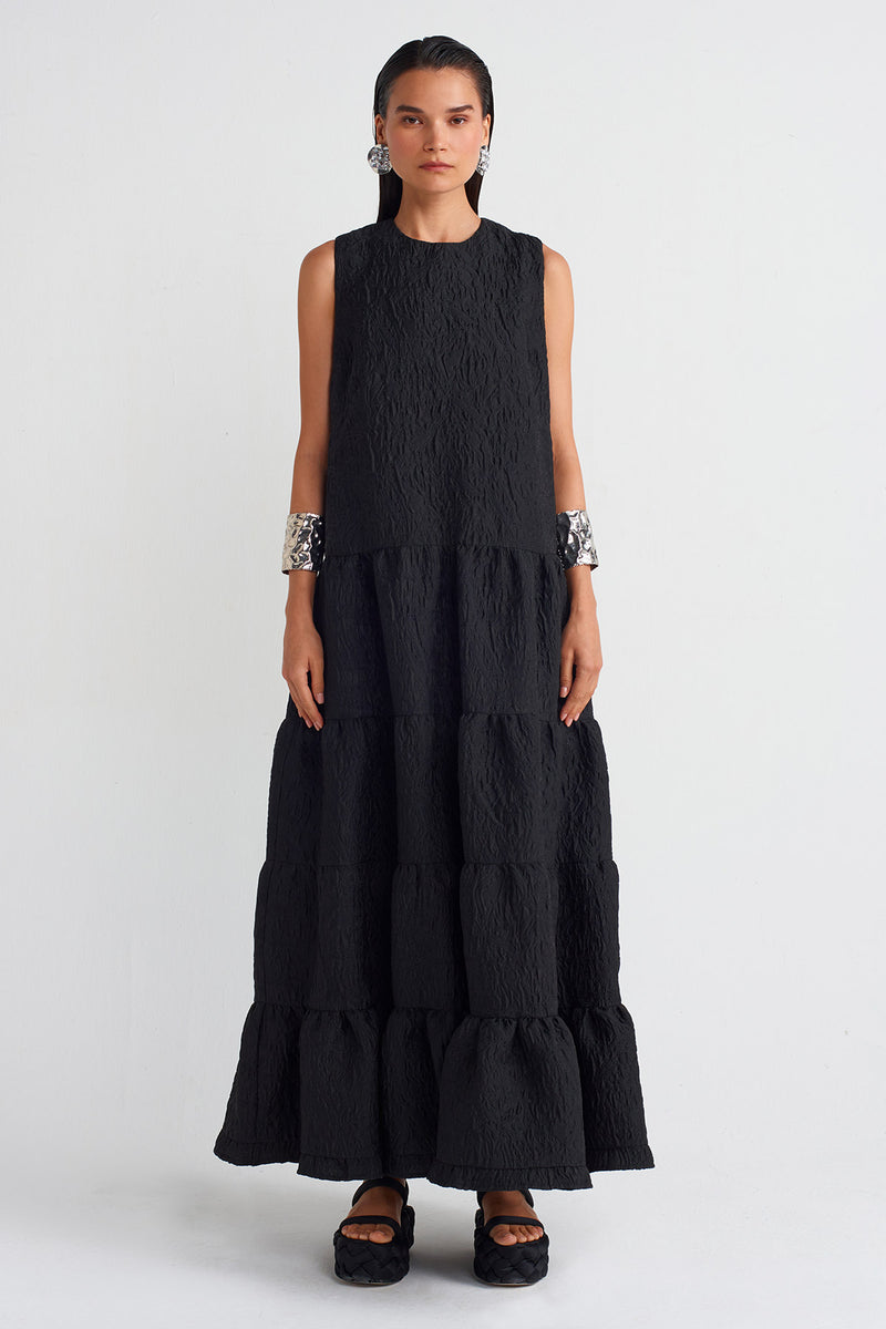 NU Crinkle Fabric Long Dress Black