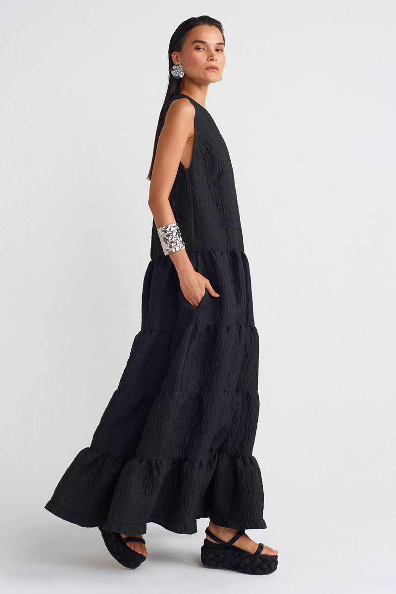 NU Crinkle Fabric Long Dress Black