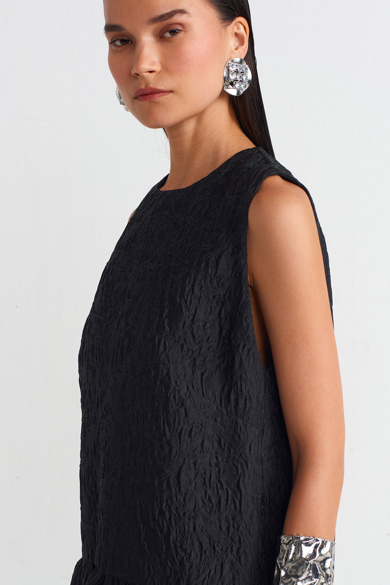 NU Crinkle Fabric Long Dress Black