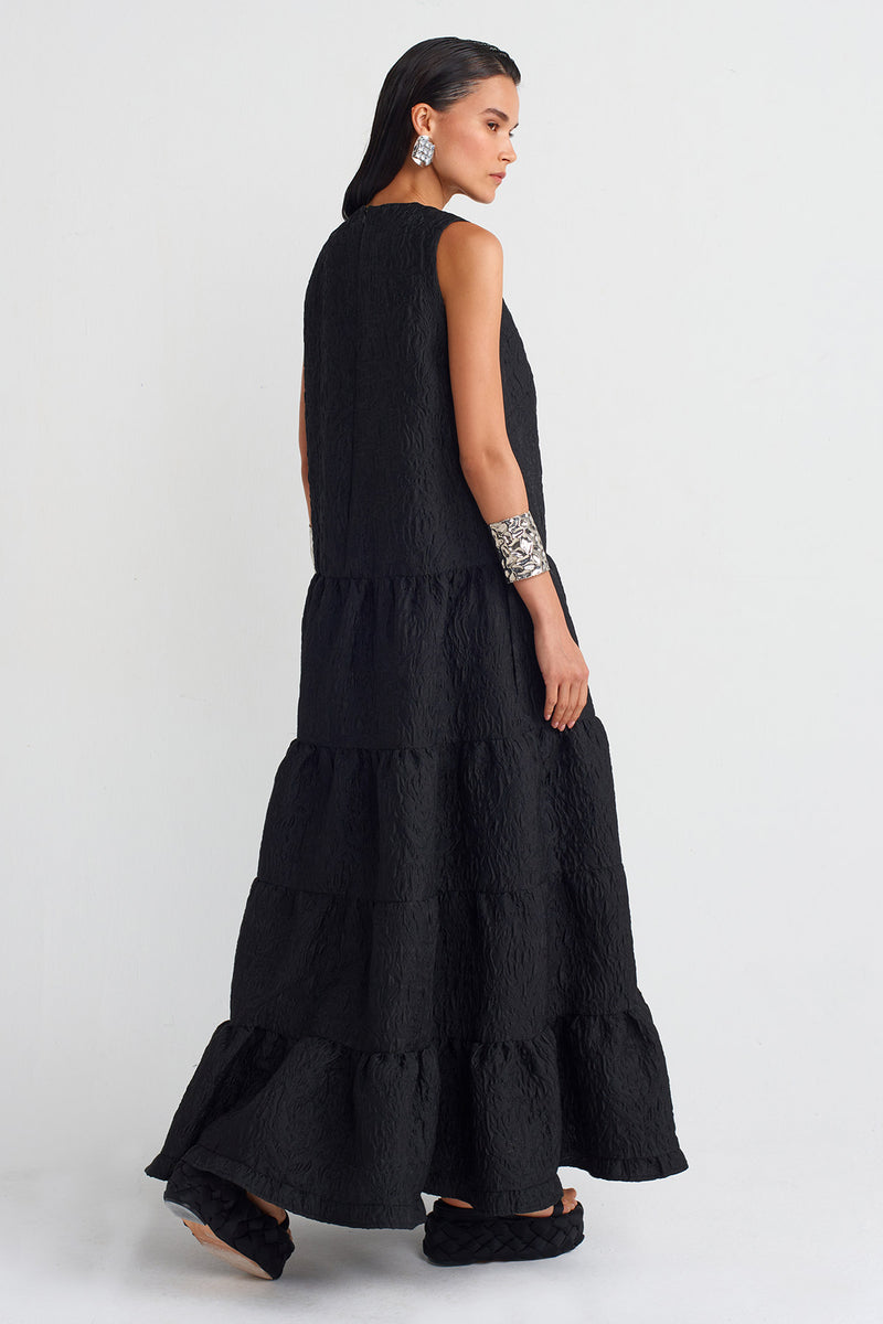 NU Crinkle Fabric Long Dress Black