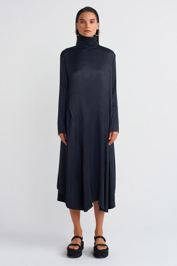 NU Satin Pleated Dress Dark Grey