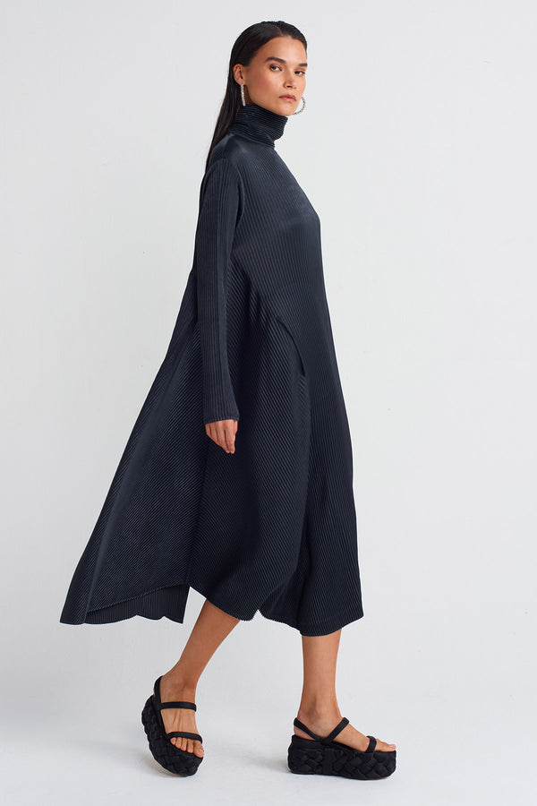 NU Satin Pleated Dress Dark Grey