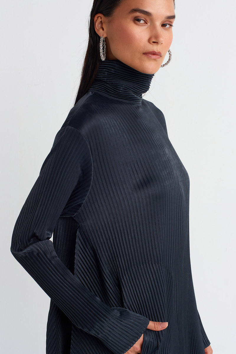 NU Satin Pleated Dress Dark Grey