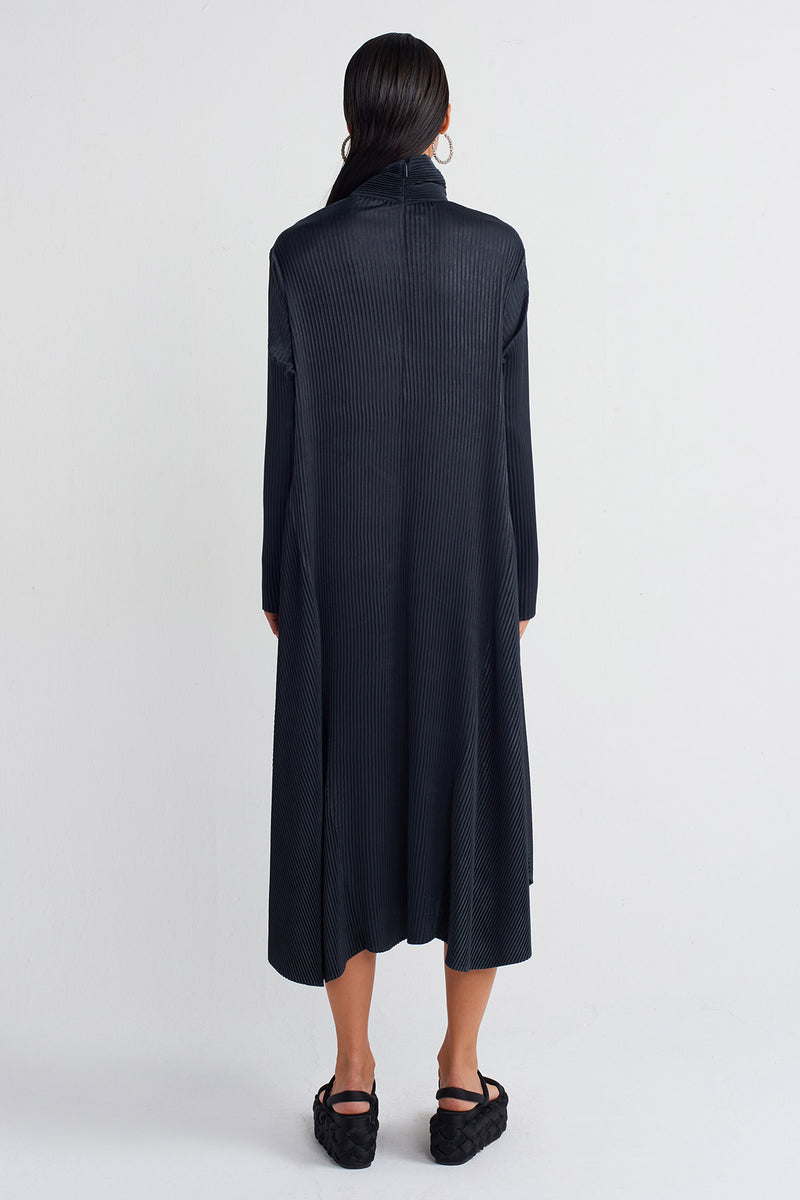 NU Satin Pleated Dress Dark Grey