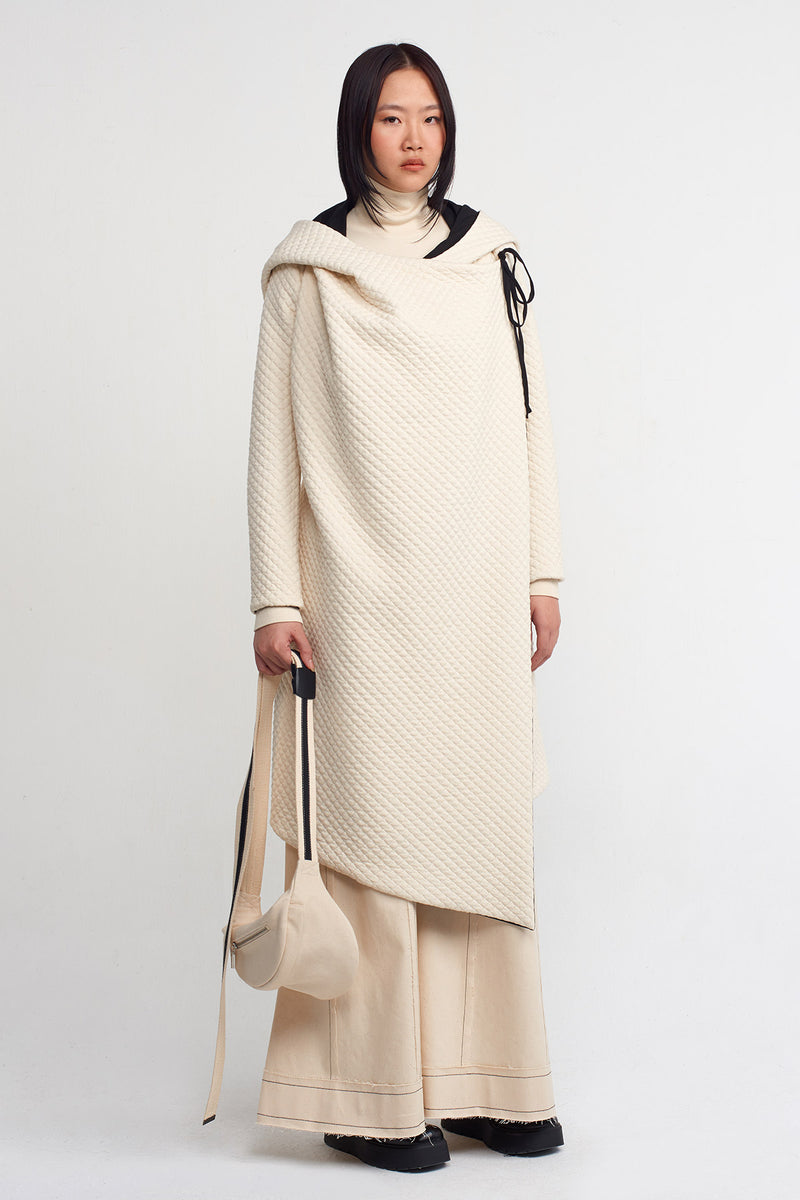 NU Quilted Wrap Front Long Jacket Natural/Black