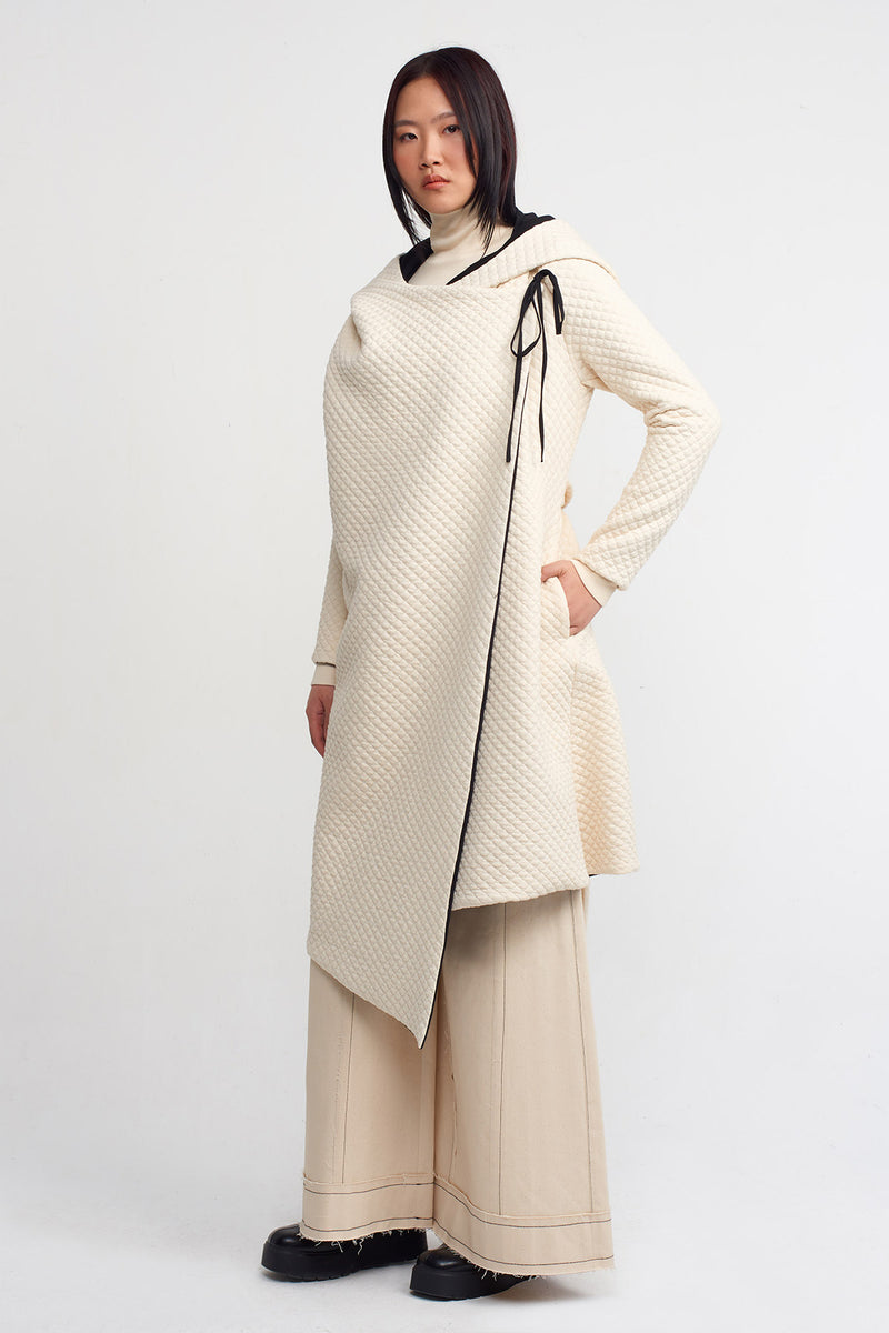 NU Quilted Wrap Front Long Jacket Natural/Black
