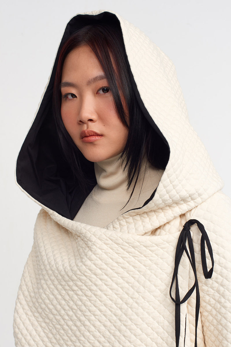 NU Quilted Wrap Front Long Jacket Natural/Black