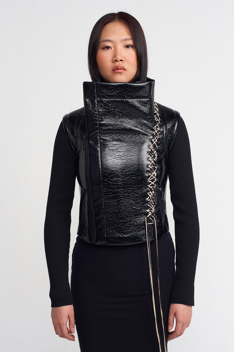 Nu Leather Jacket With Knit Sleeves Black