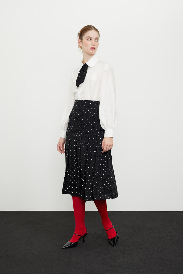 Roman Polka Dot Pleated Skirt Black-White