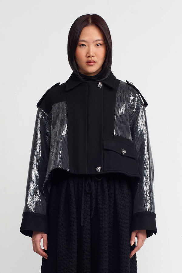 NU Sequin Short Coat Black