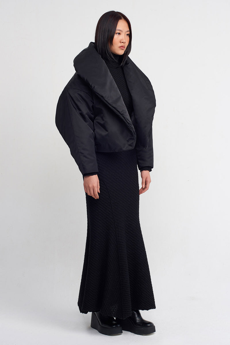 NU Oversized Collar Short Coat Black