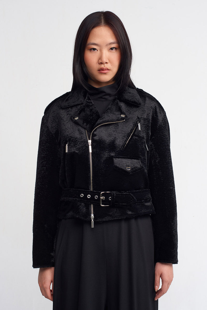 NU Vegan Faux Fur Short Jacket Black