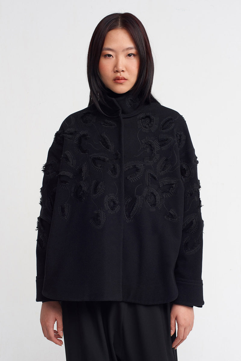 NU Embroidered Wool Blend Jacket Black