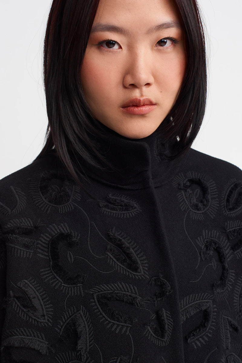 NU Embroidered Wool Blend Jacket Black