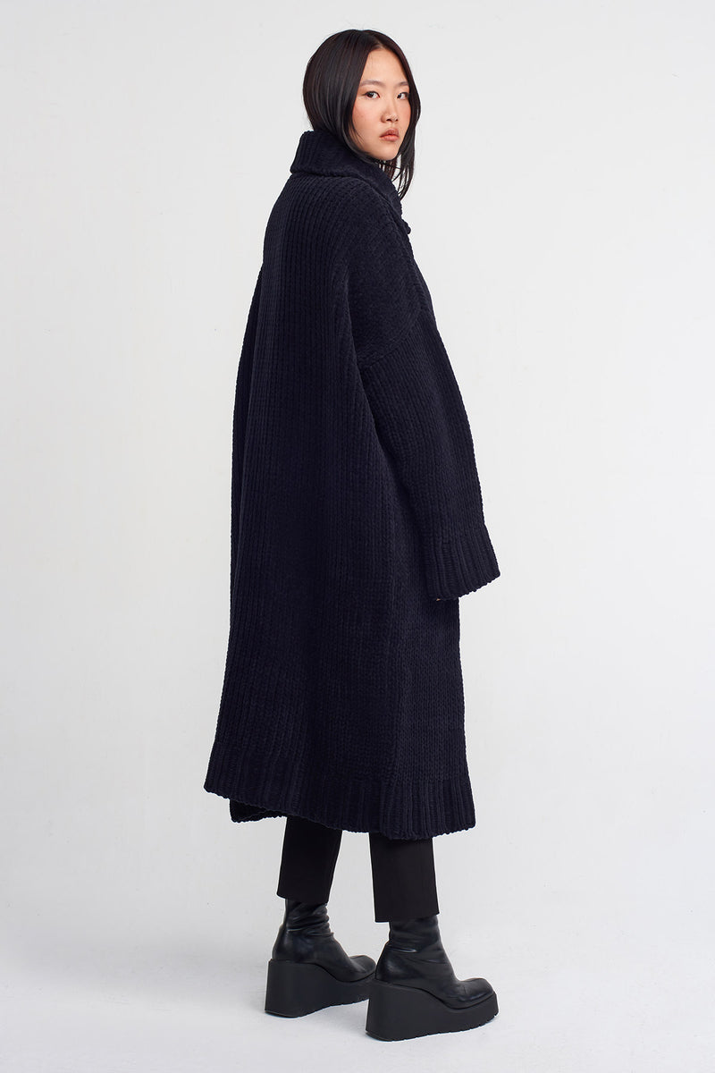 NU Chenille Long Knit Cardigan Black