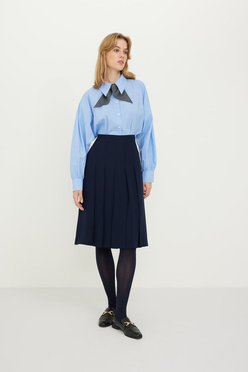 Roman Solid Pleated Skirt Navy