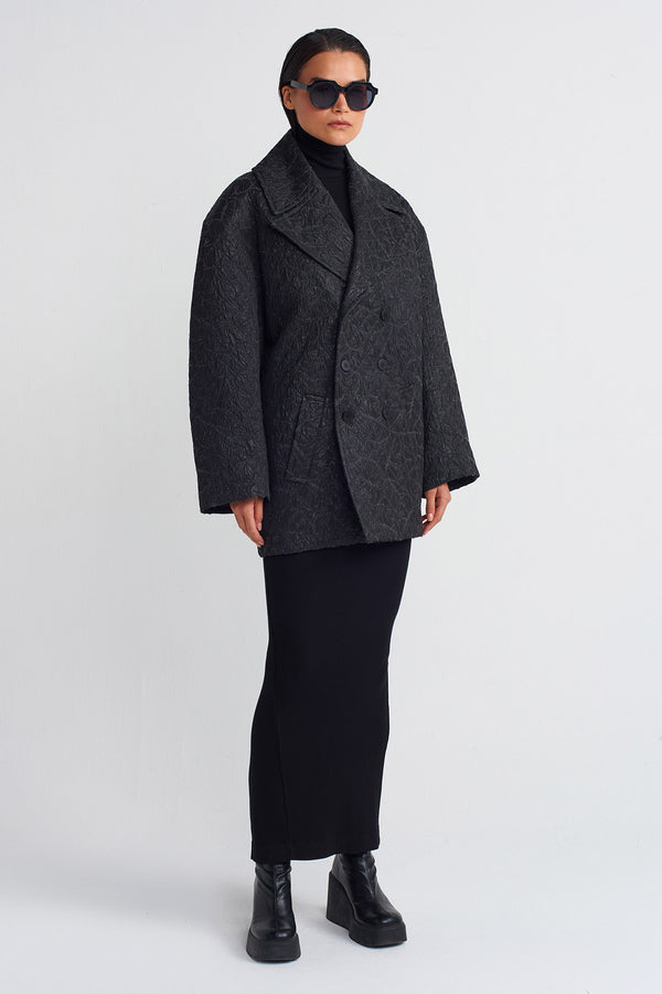 NU Jacquard Patterned Short Coat Black
