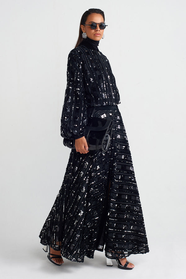 NU Tulle Overlay Velvet Embroidered Chic Jacket Black