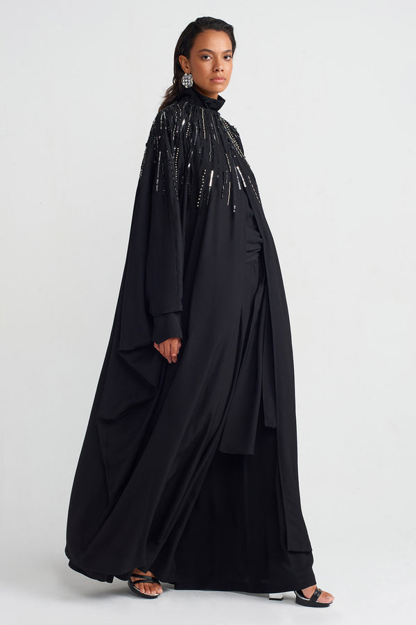 Nu Embroidered Long Cape Black