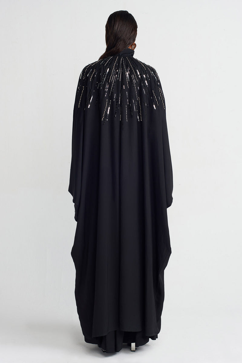 Nu Embroidered Long Cape Black