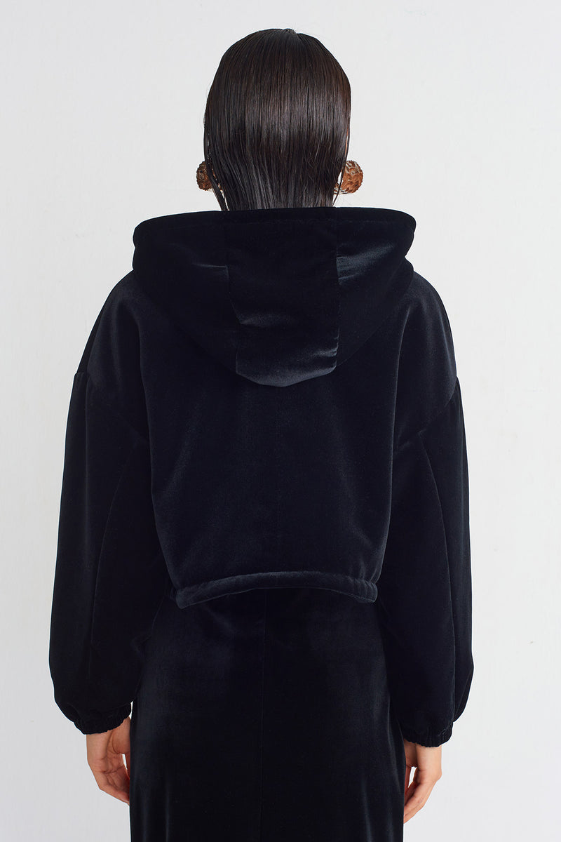 Nu Velvet Hooded Bomber Black