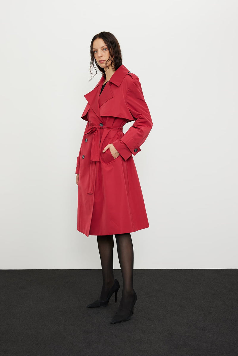 Roman Double Breasted Trench Coat Red