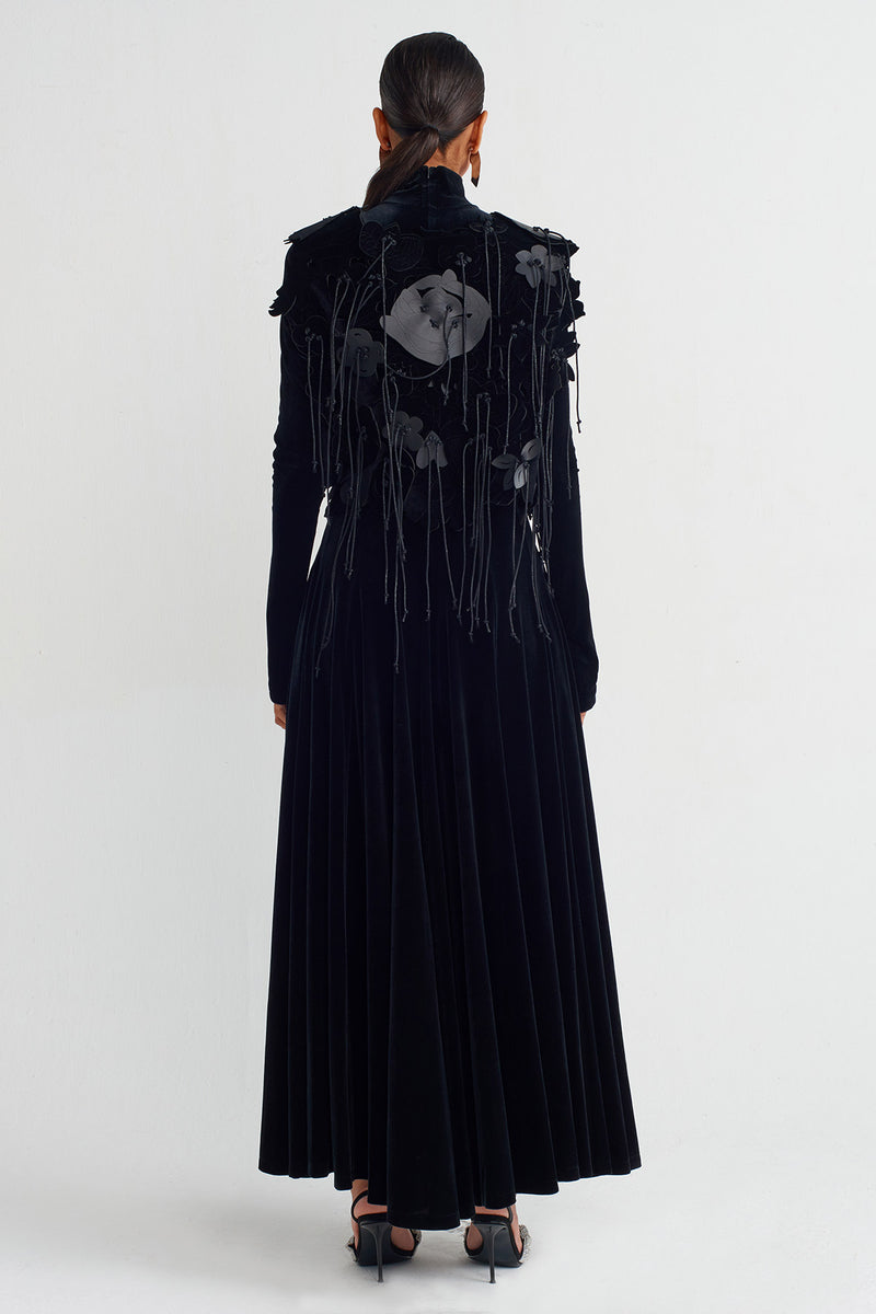 NU Velvet Leather Flower Motif Ball Black