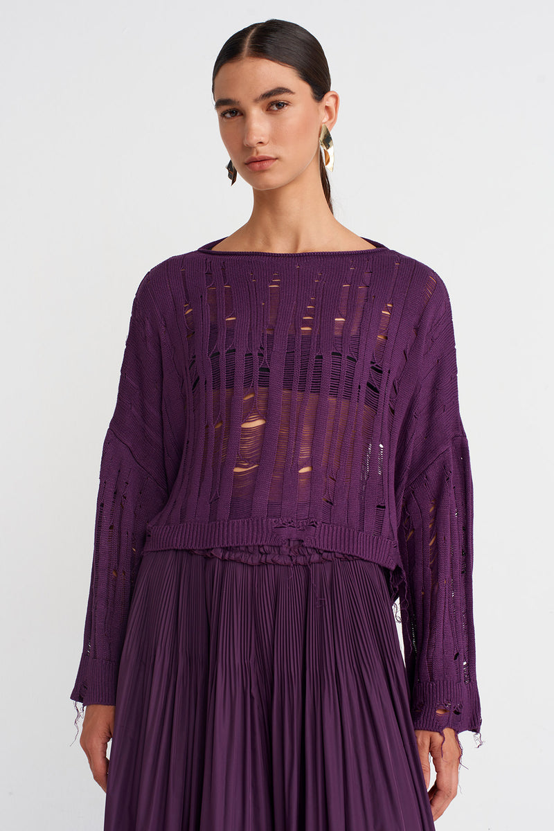 NU Distressed Effect Sweater Violet