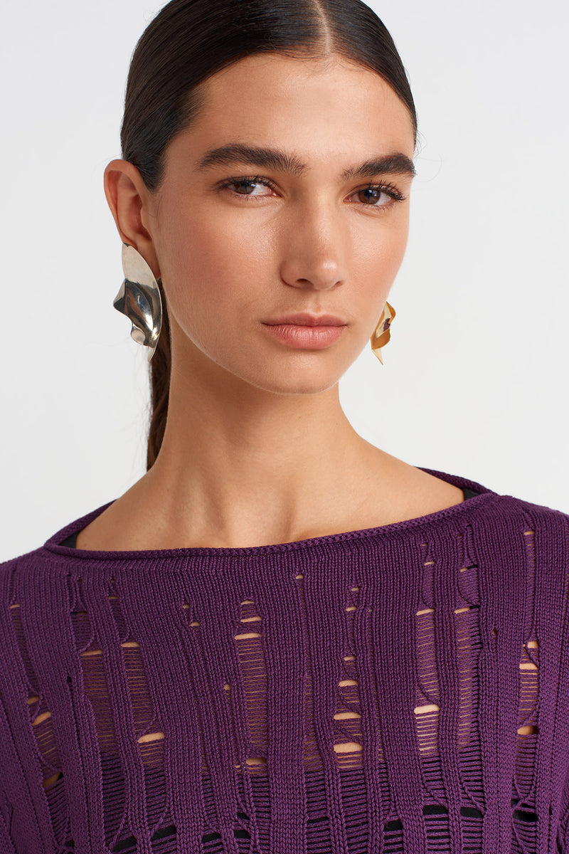 NU Distressed Effect Sweater Violet