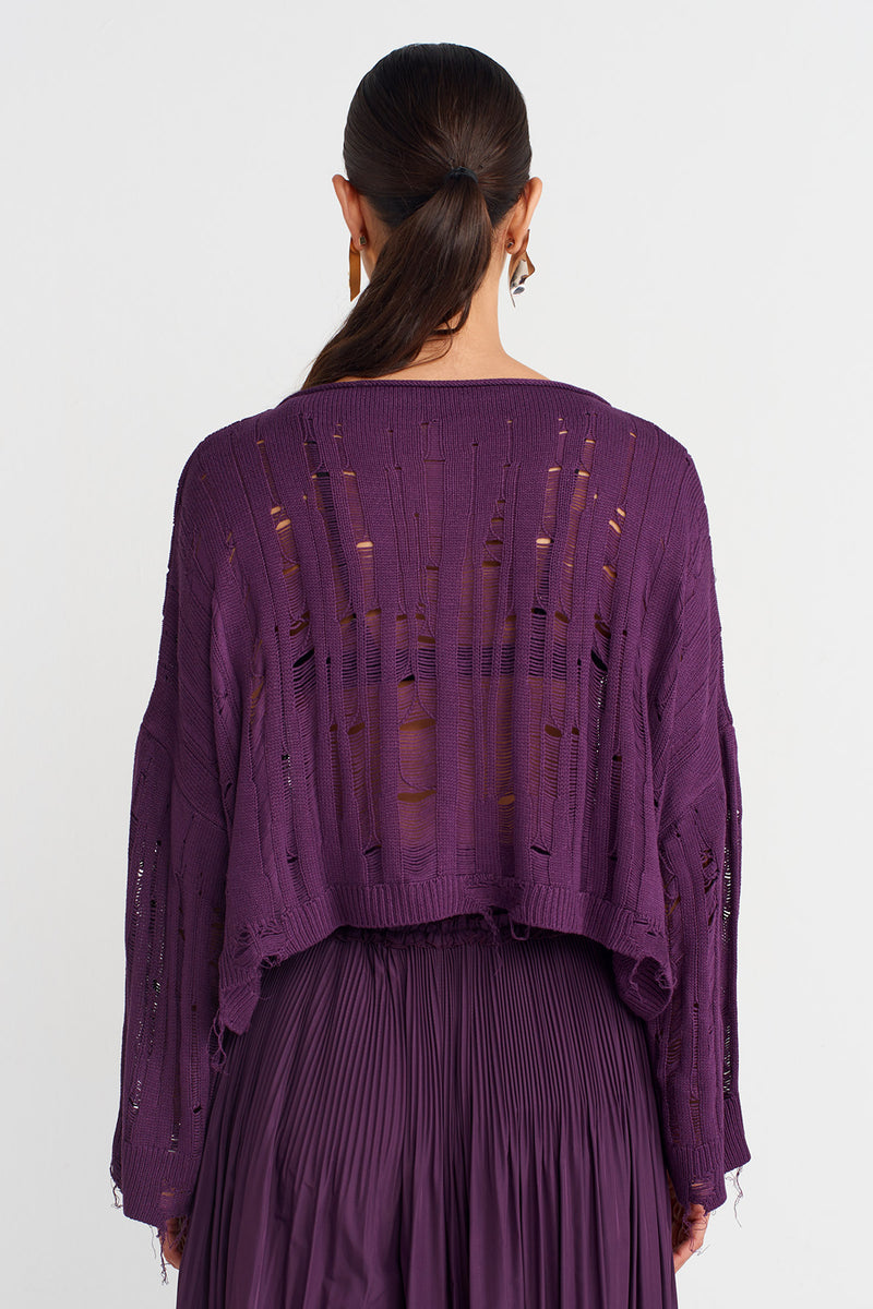 NU Distressed Effect Sweater Violet