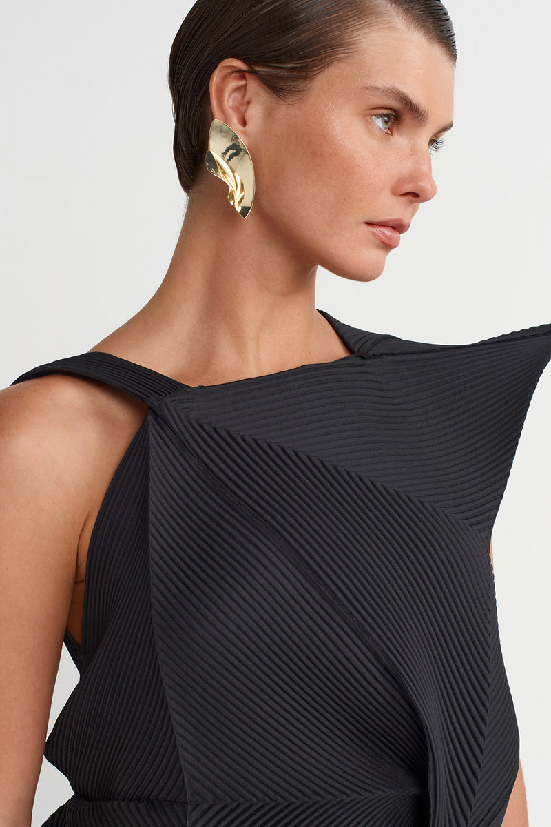 NU Origami-Style Pleated Blouse Black