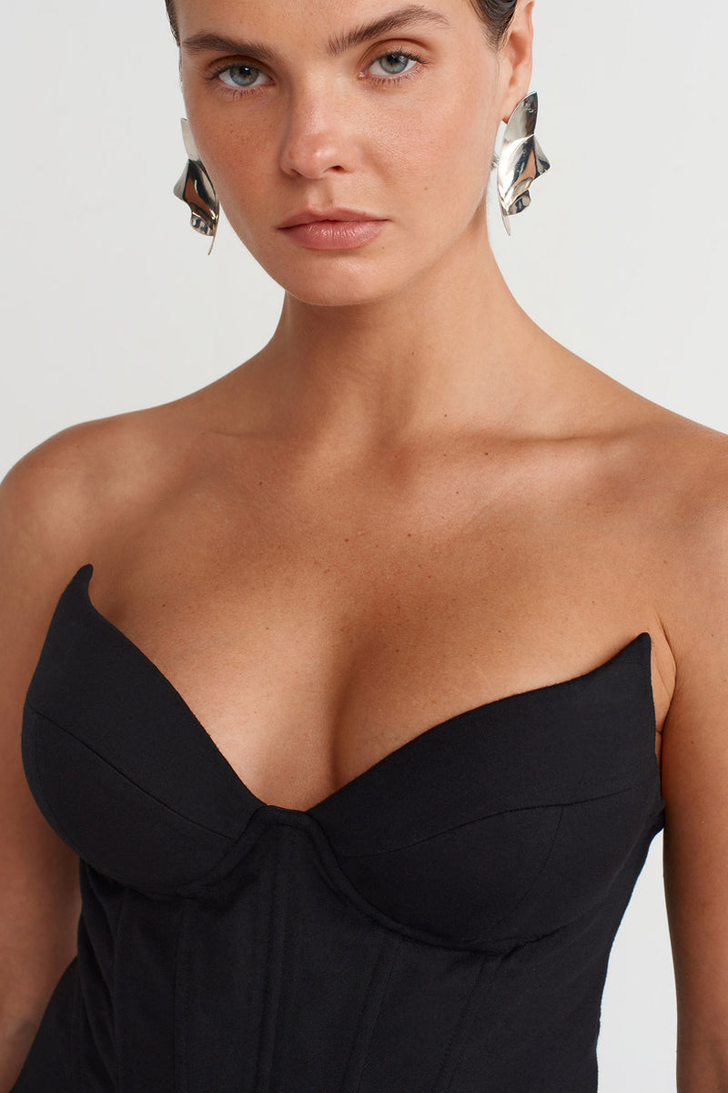 NU Strapless Corset With Bust Cups Black