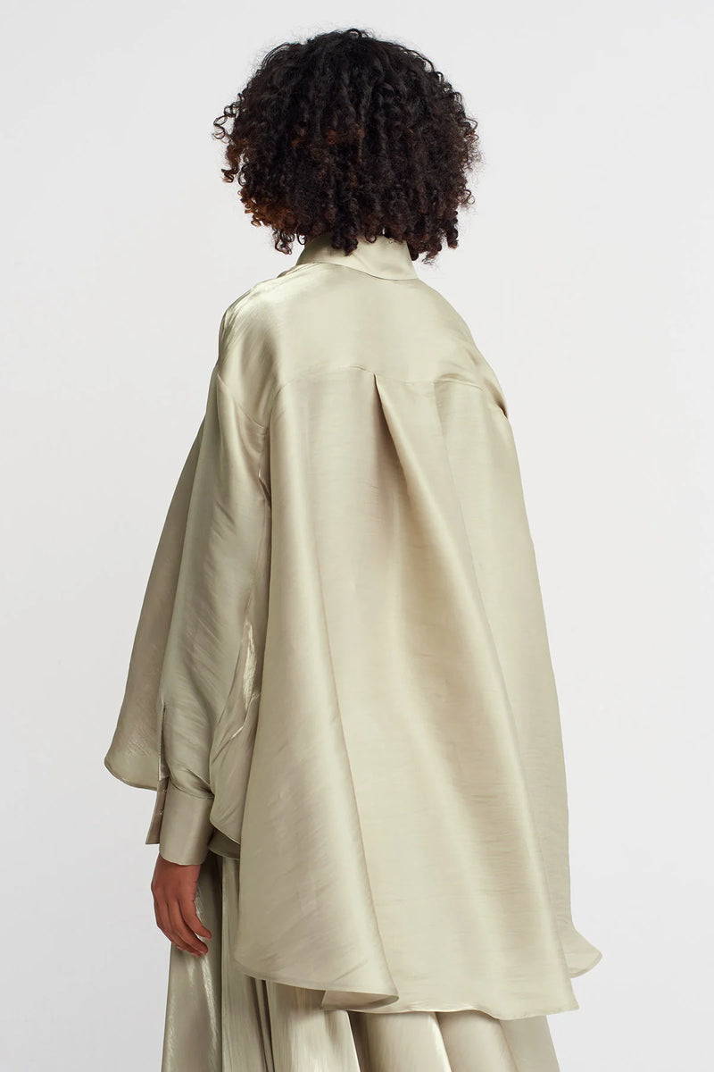 NU Zippered Shirt Collar Loose Blouse Sand