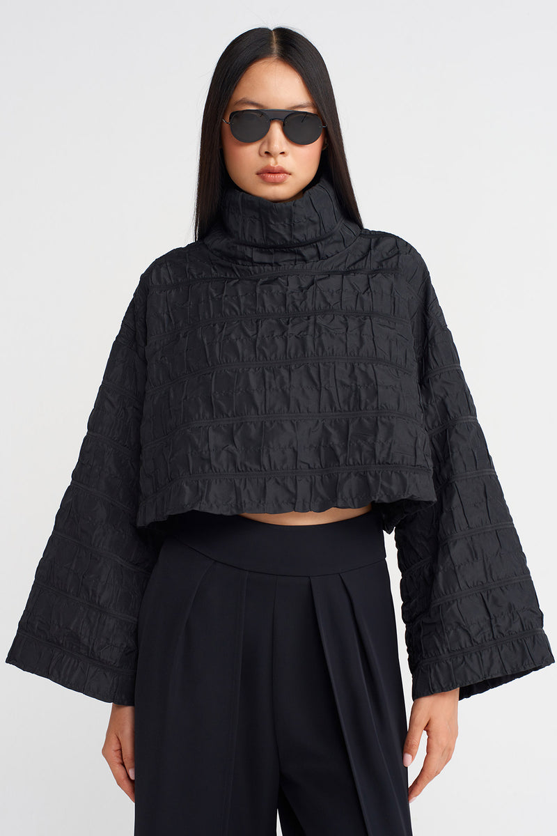 NU Jacquard Crop Blouse Black