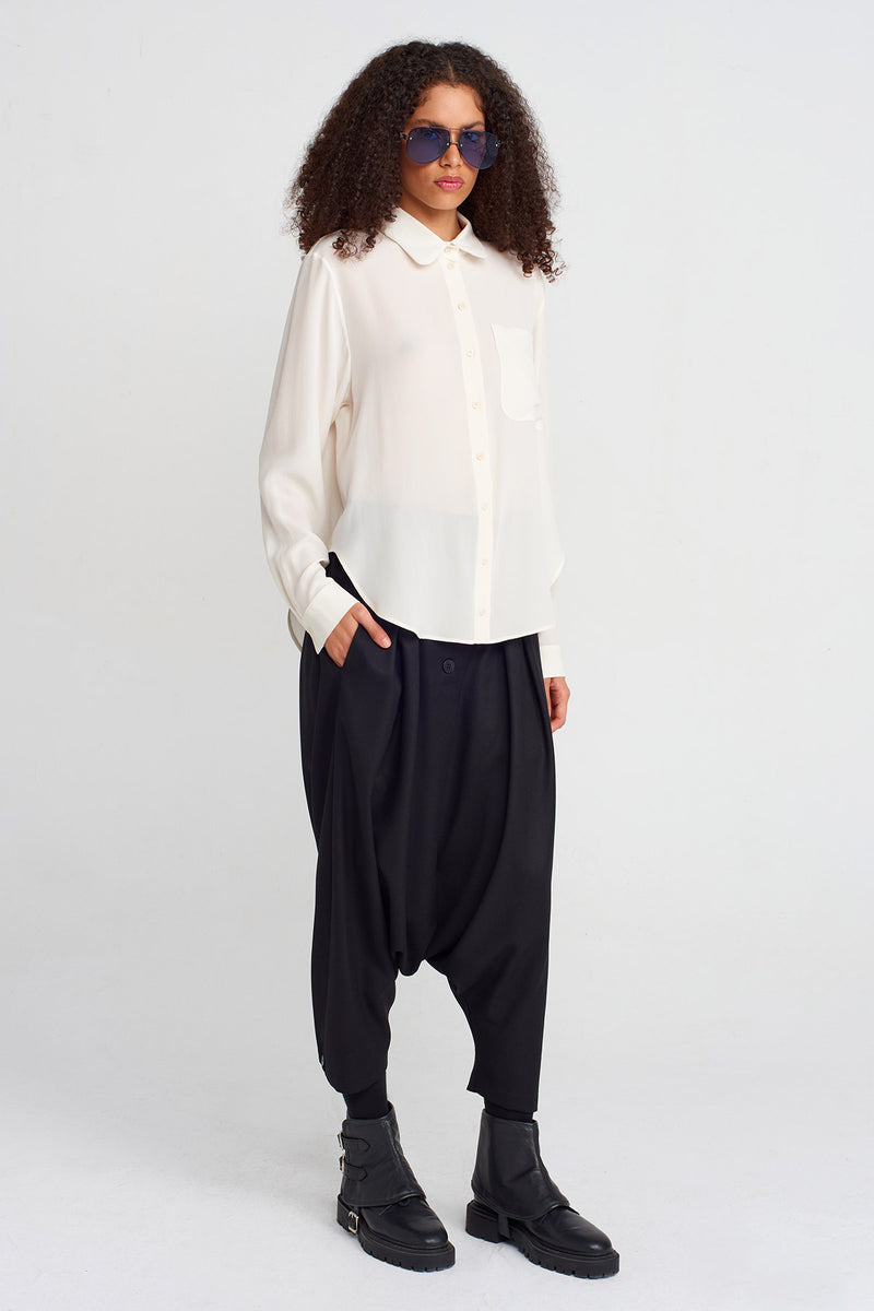 NU Peter Pan Collar Crepe Shirt Natural