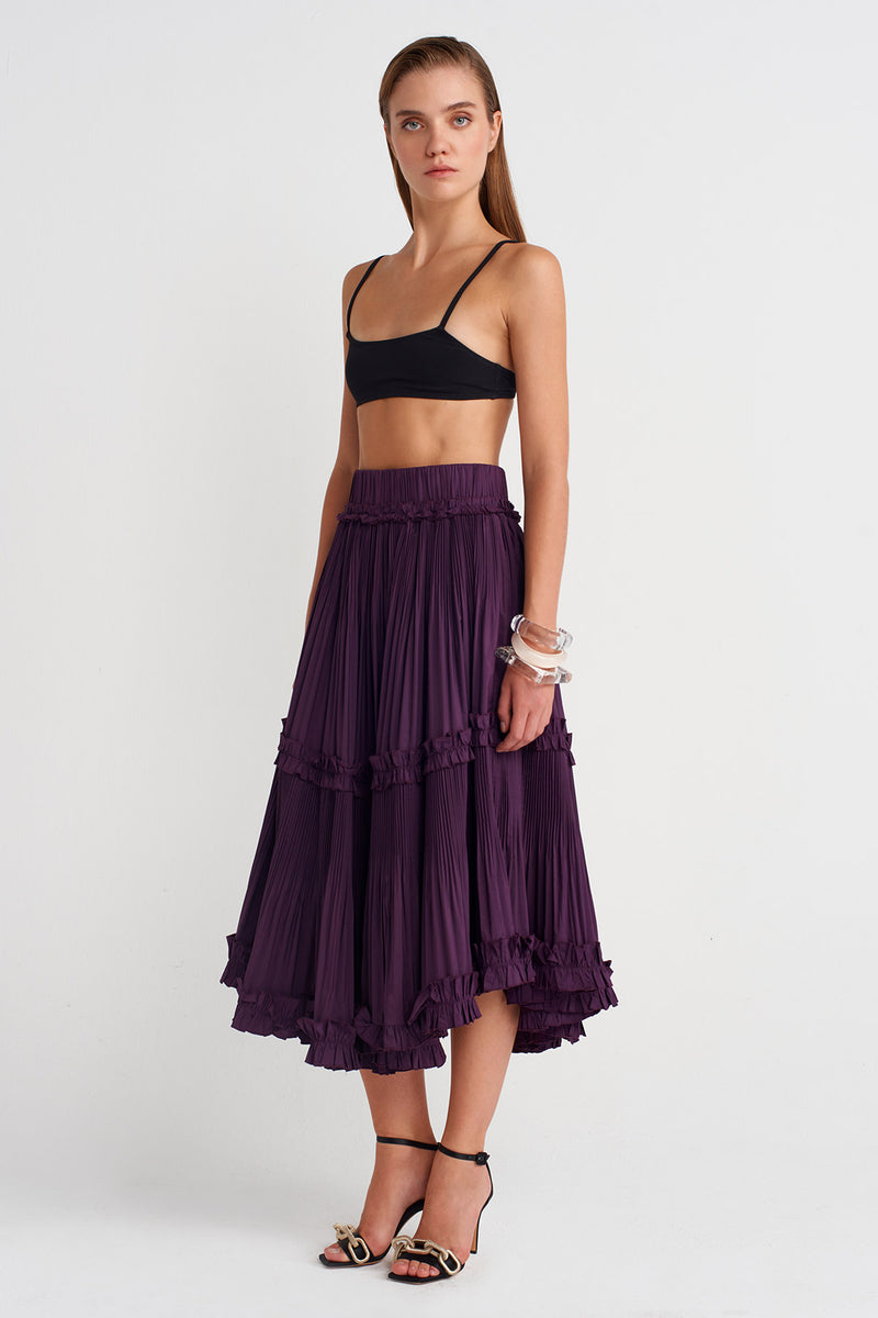 NU High-Waisted Midi Taffeta Skirt  Violet
