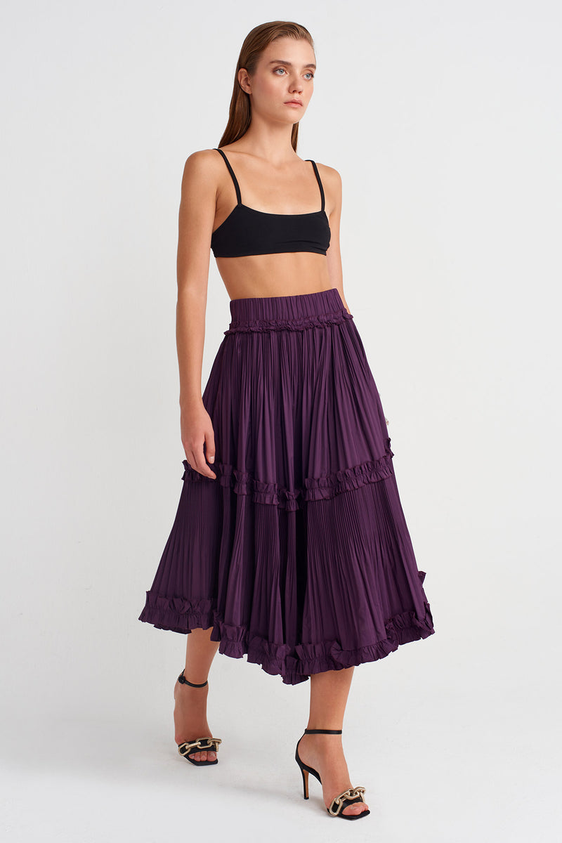 NU High-Waisted Midi Taffeta Skirt  Violet