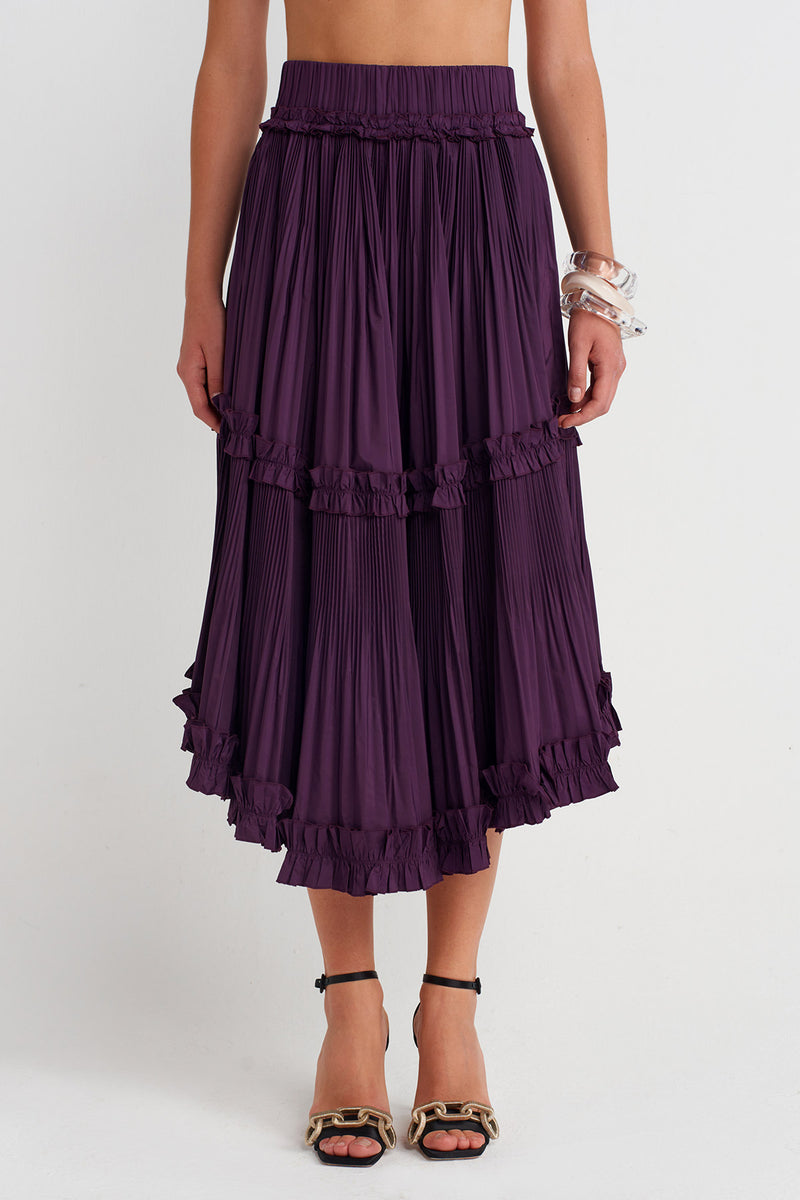 NU High-Waisted Midi Taffeta Skirt  Violet