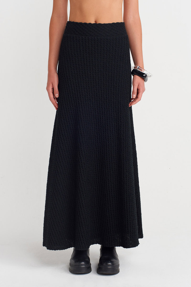 NU  Jacquard Patterned Long Skirt  Black