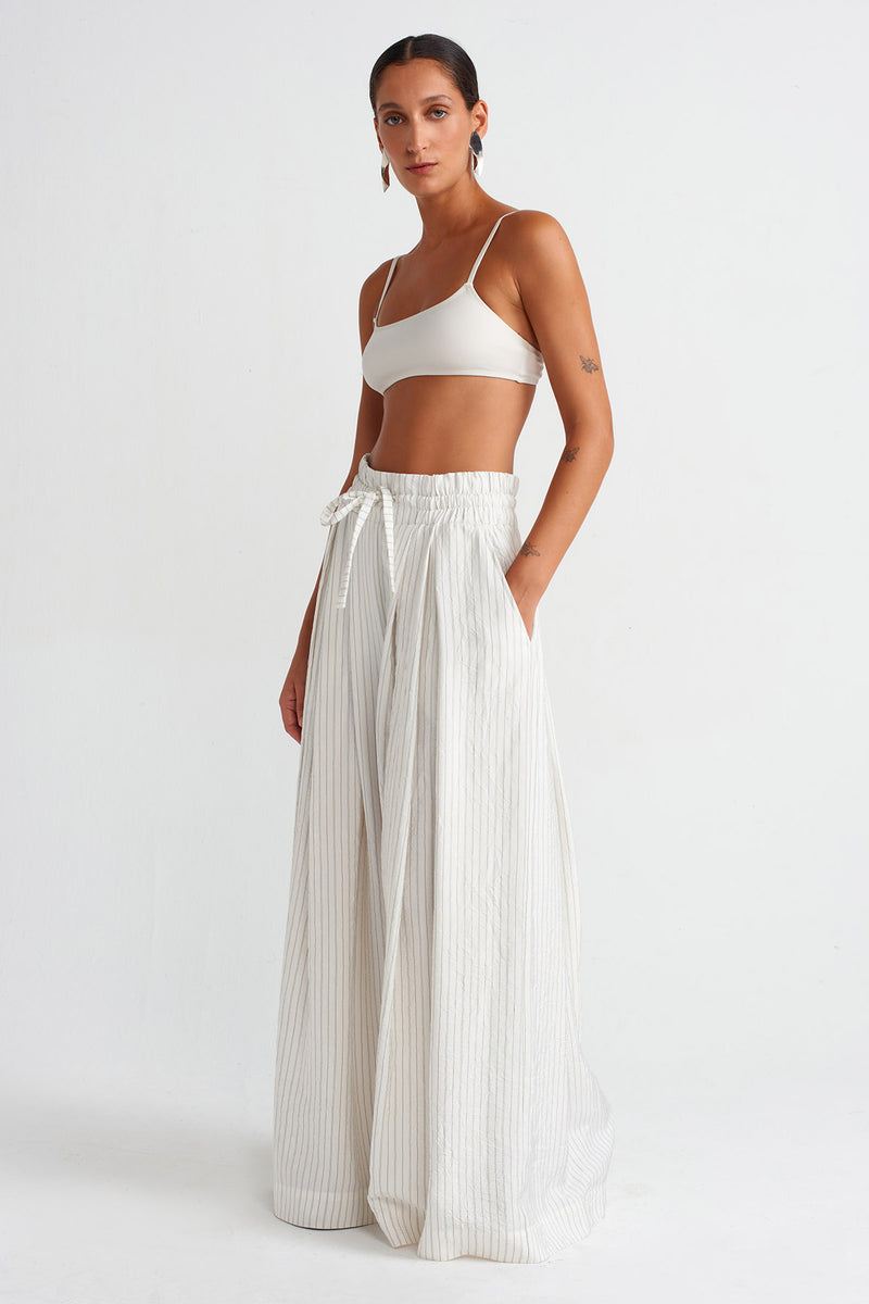 NU Striped Palazzo Pants Ecru